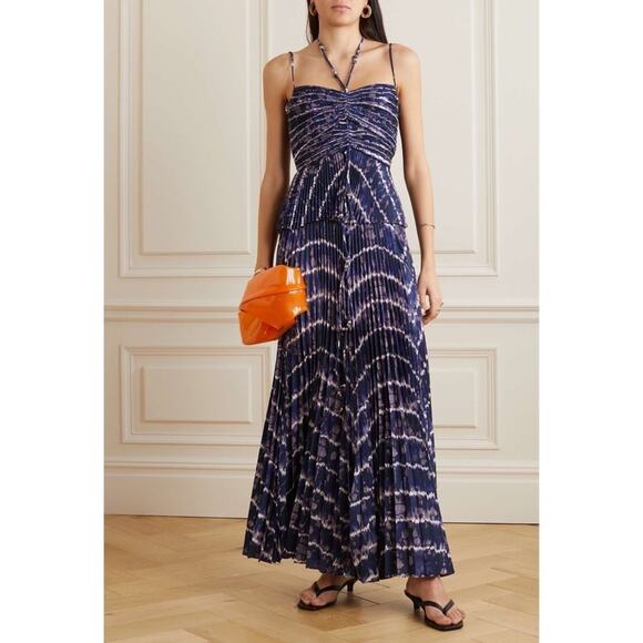 Altuzarra Sif Printed Crepe Pleated Maxi Skirt In Berry Blue Size 14 - Picture 11 of 12